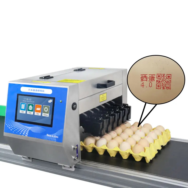 Fully automatic six head egg inkjet printer prints date text logo on eggs