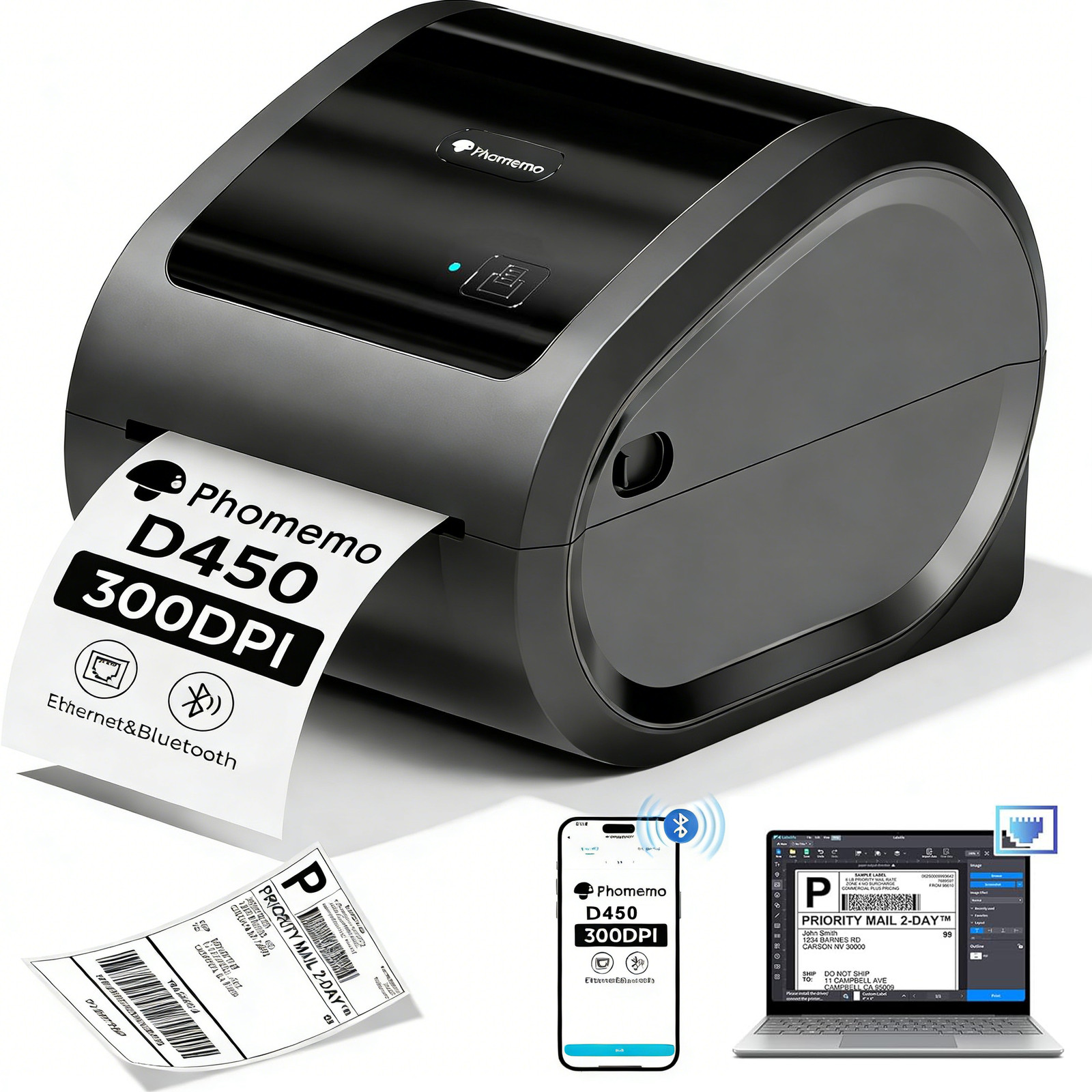 Shipping Label Printer Bluetooth 4x6 Printer for Thermal Label USPS FedEx UPS