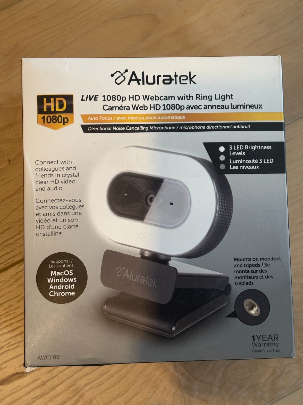 Aluratek HD Webcam 1080p with Ring Light (AWCL05F) **OPEN BOX**