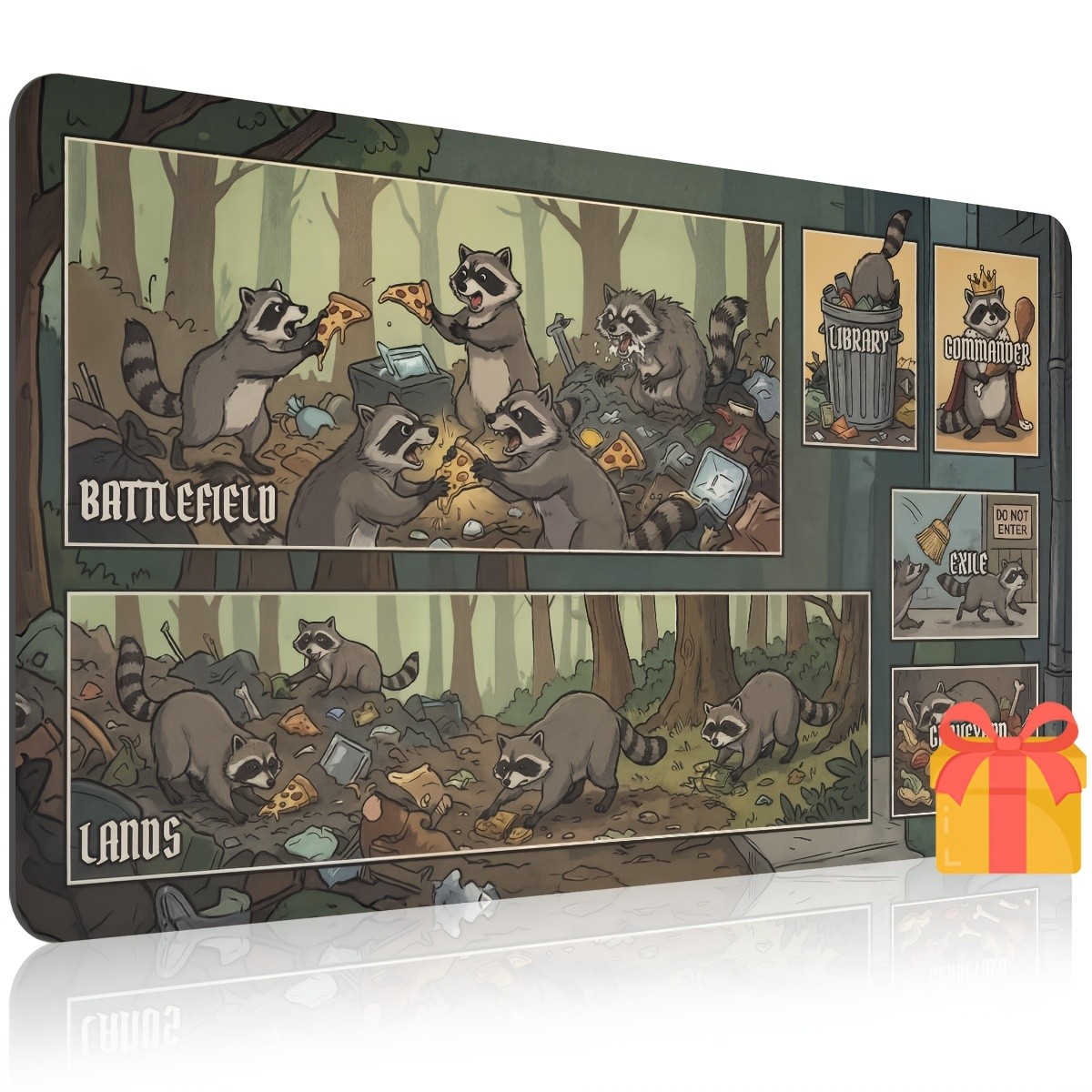 1pc Card Game Mat - Cute Evil Raccoon Area Mat Pattern - Desktop Protective Ma