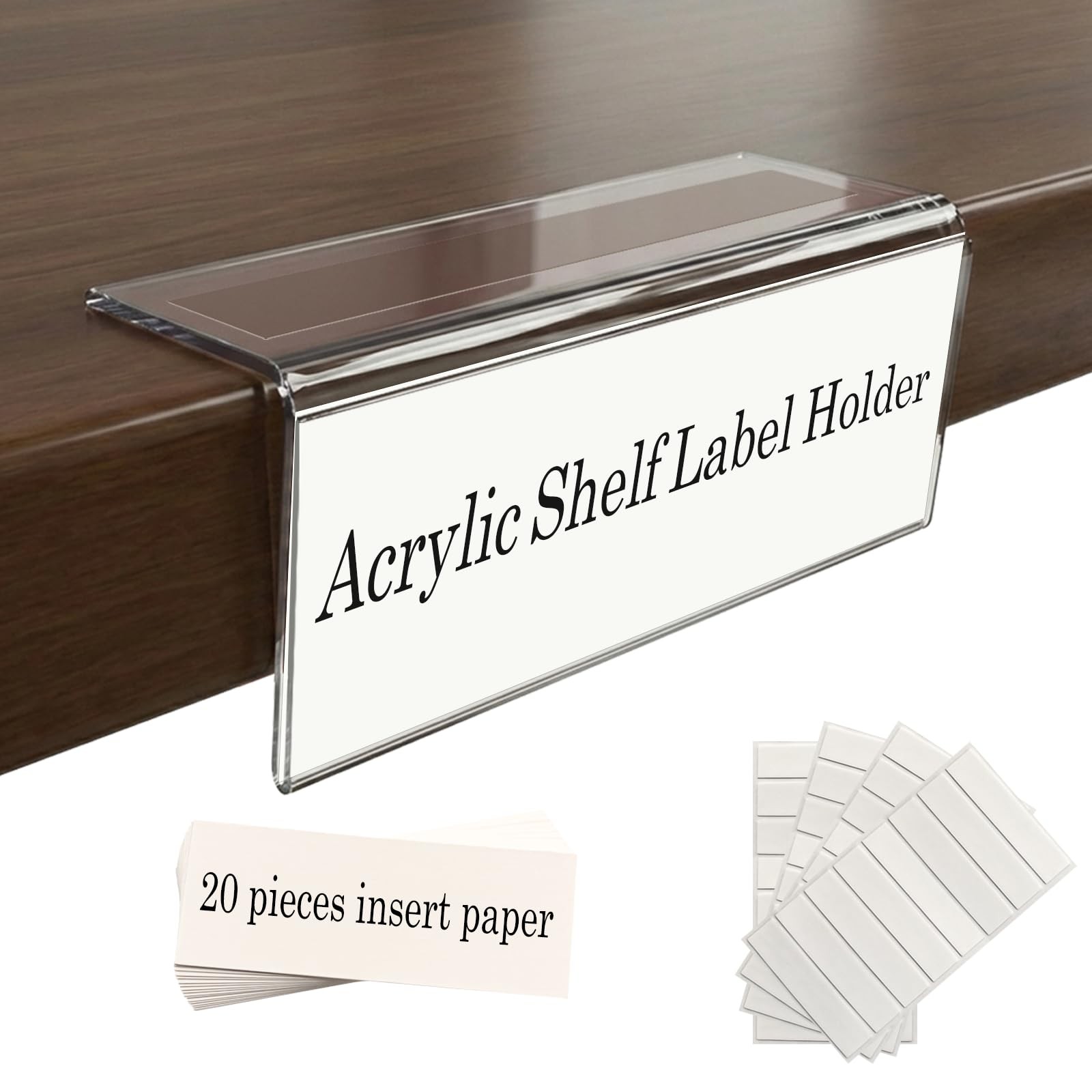 Acrylic Shelf Label Holder 20 Pack LShape Rigid Holders for Library Office