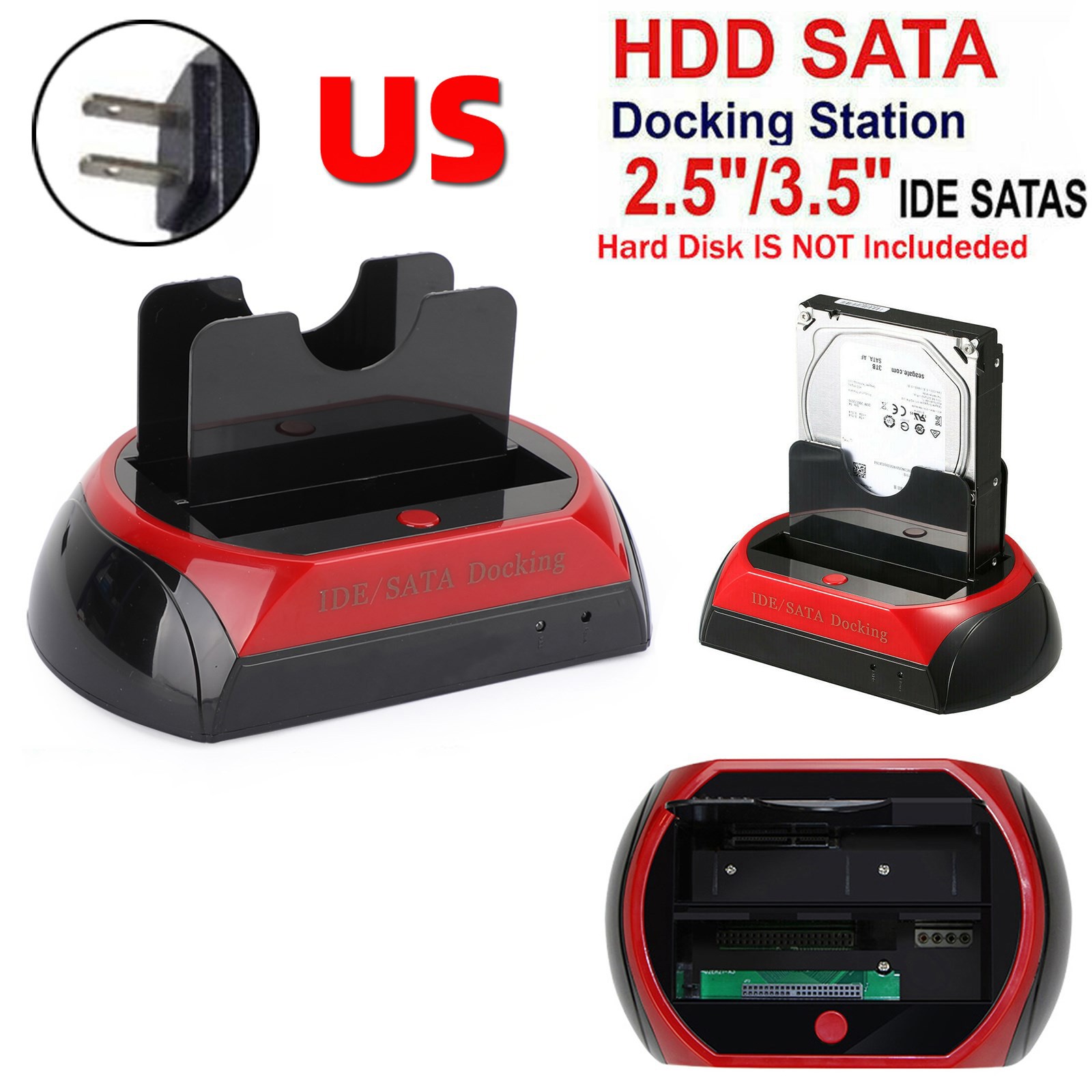 USB 2.0 to IDE/SATA External Hard Drive Docking Station 2 Bay 2.5" 3.5" HDD US /