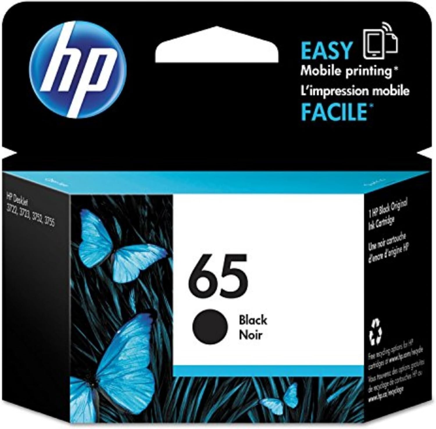 HP 65 Black Ink Cartridge for HP AMP 100, DeskJet 2600, ENVY 5000 Series