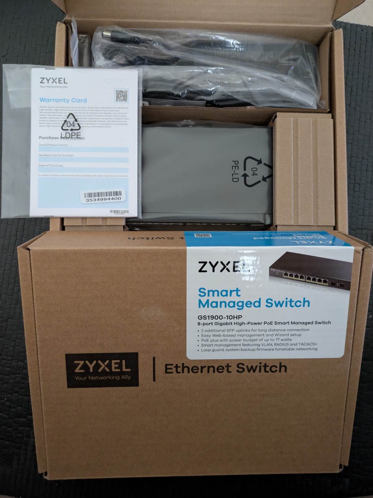 ZYXEL 8-Port GbE Smart Managed PoE Switch GS1900-10HP New Sealed 