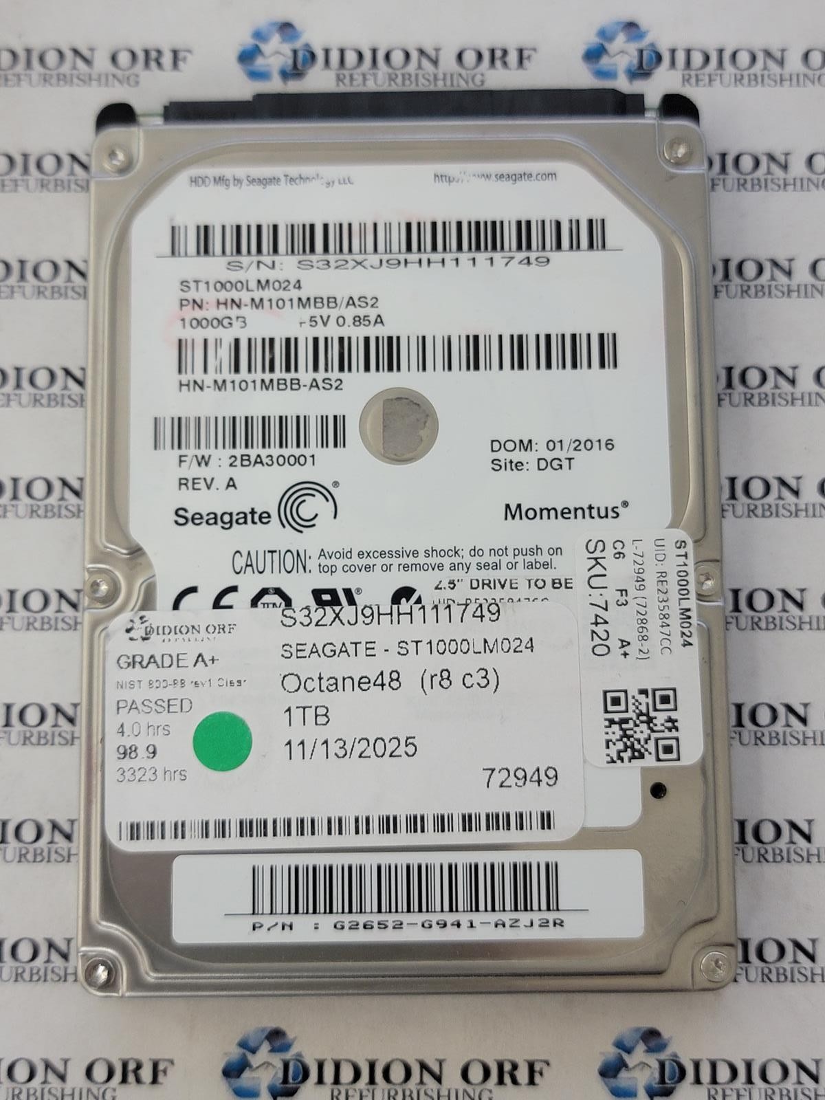 SEAGATE 1TB 2.5" SATA HDD 5400 RPM ST1000LM024 GRADE A+, SKU 7420