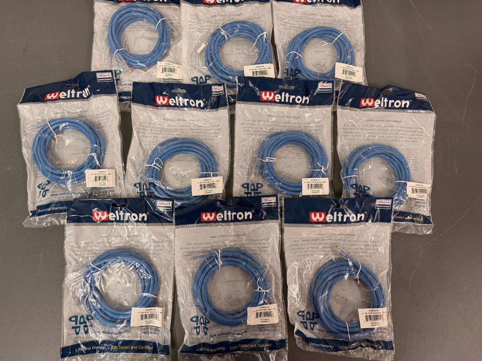 BAG OF 10 Weltron 10' Blue CAT6 RJ45 Snagless Patch Cables # 90-C6CB-BL-010