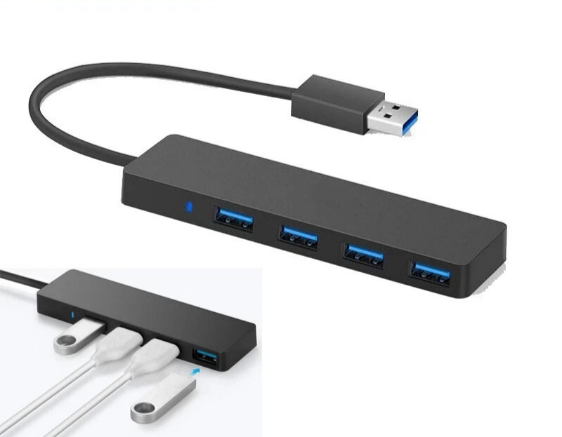 USB 3.0 Hub 4-Port Adapter Charger Data SLIM Super Speed PC Mac Laptop Desktop