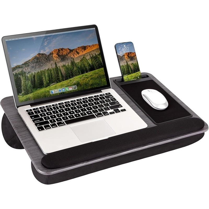 Portable Lap Desk W/ Mouse Pad Cushion Wrist Rest Phone Slot Travel Friendly New