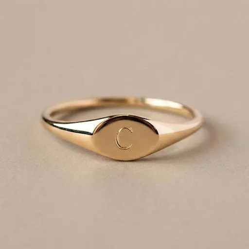 Personalized Initial Ring, Custom Letter Engraved Signet Ring, Minimal Gold Silv