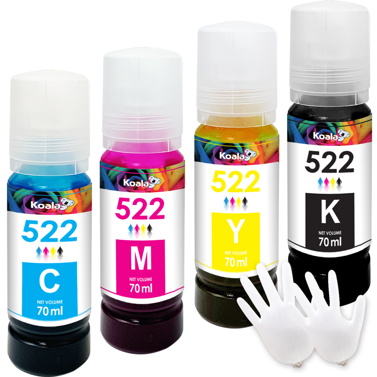 Koala 522 Ink Bottles 4 Pack Fit Epsn. ET-2720 ET-2800 ET-2803 ET-4700 ET-4800