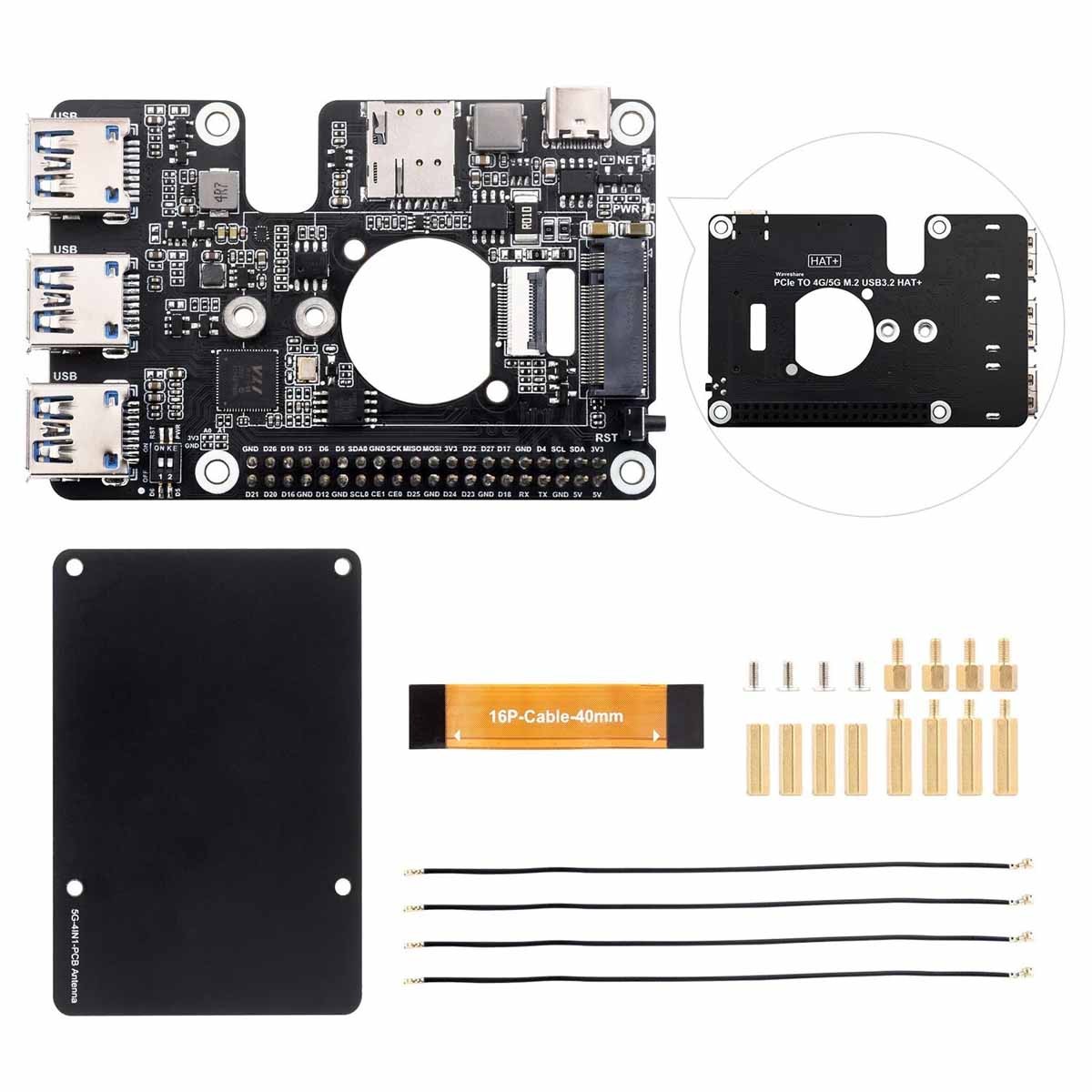 PCIe to M.2 4G/5G And USB 3.2 HAT for Raspberry Pi 5 Compatible SIMCom Hot