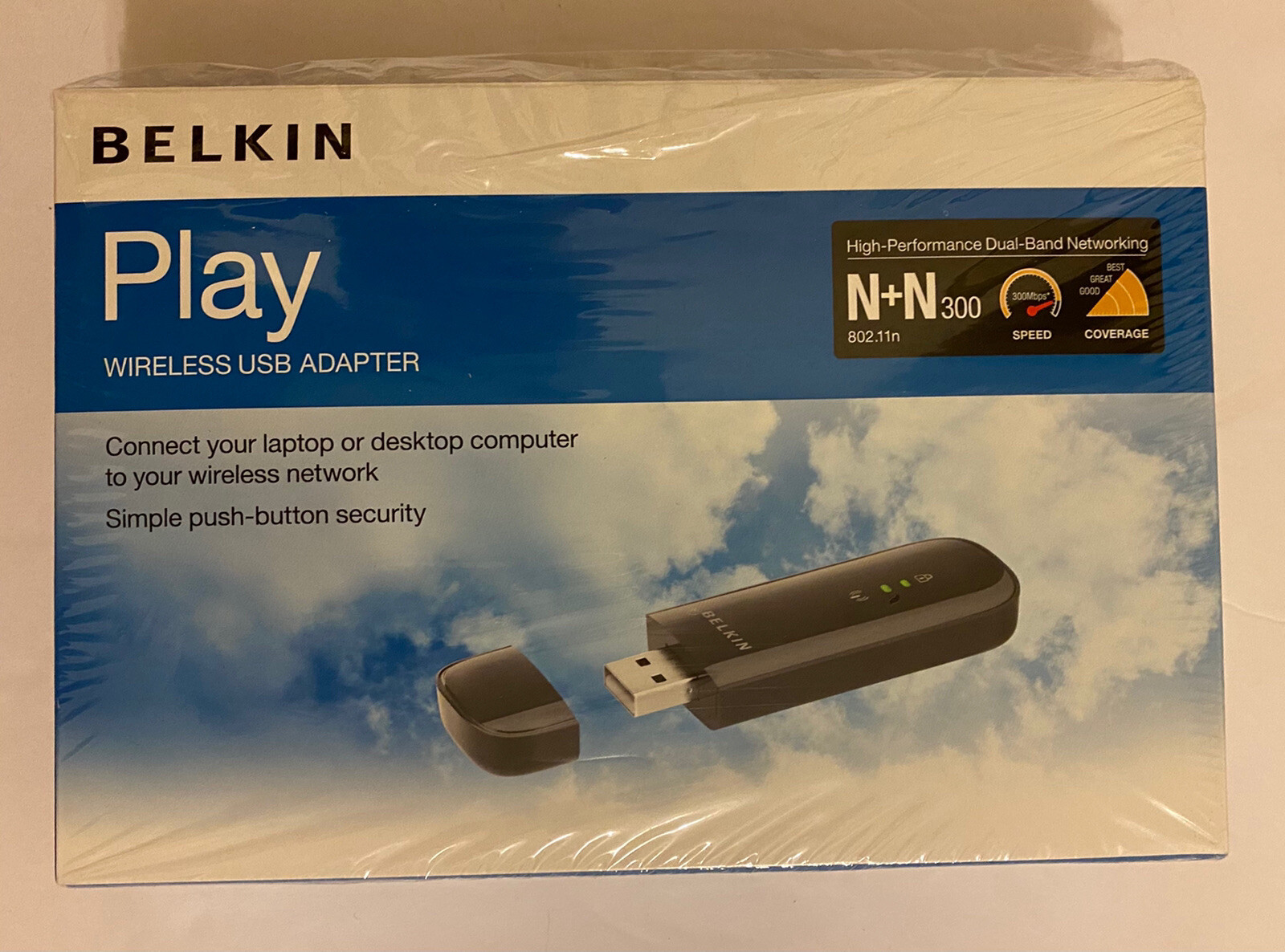 Belkin F7D4101 Play Wireless High-Performance Dual-Band LED USB Adapter Preowned