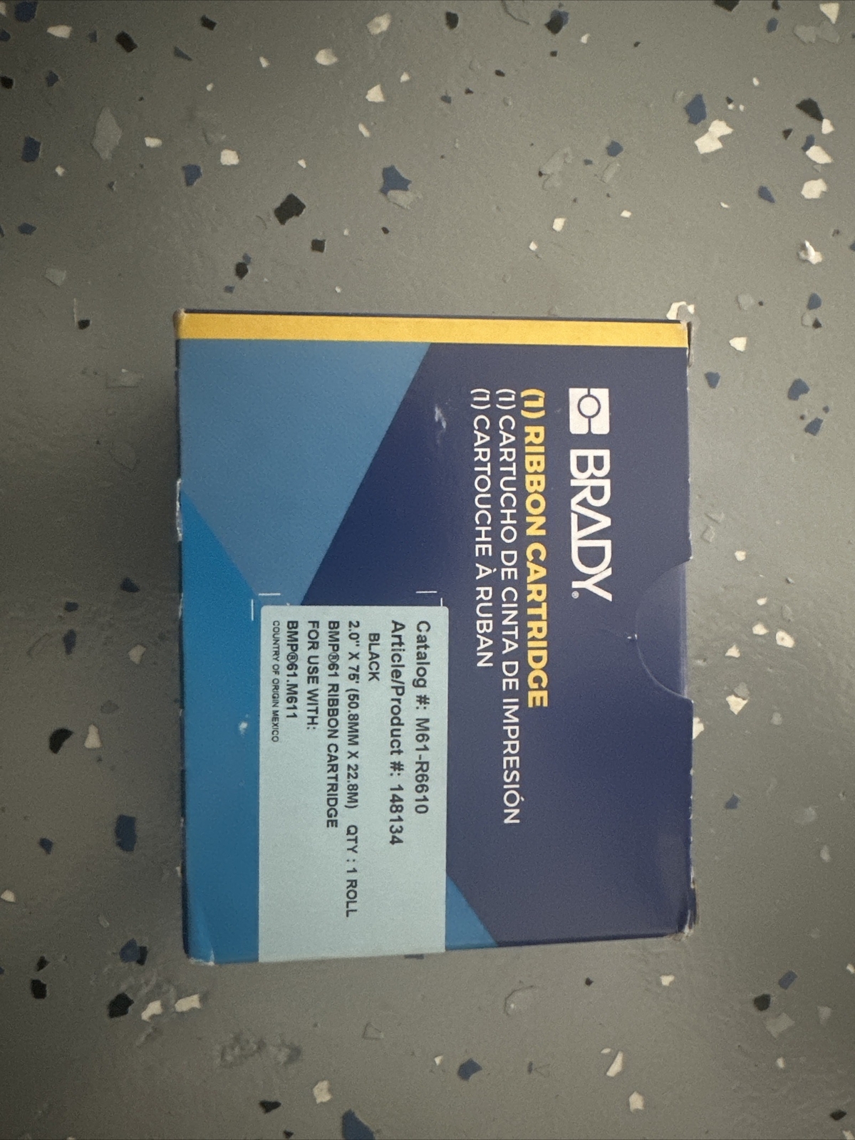 Brady Label Printer Ribbon Cartridge: 2 in x 75 ft, Black Model: M61-R6610