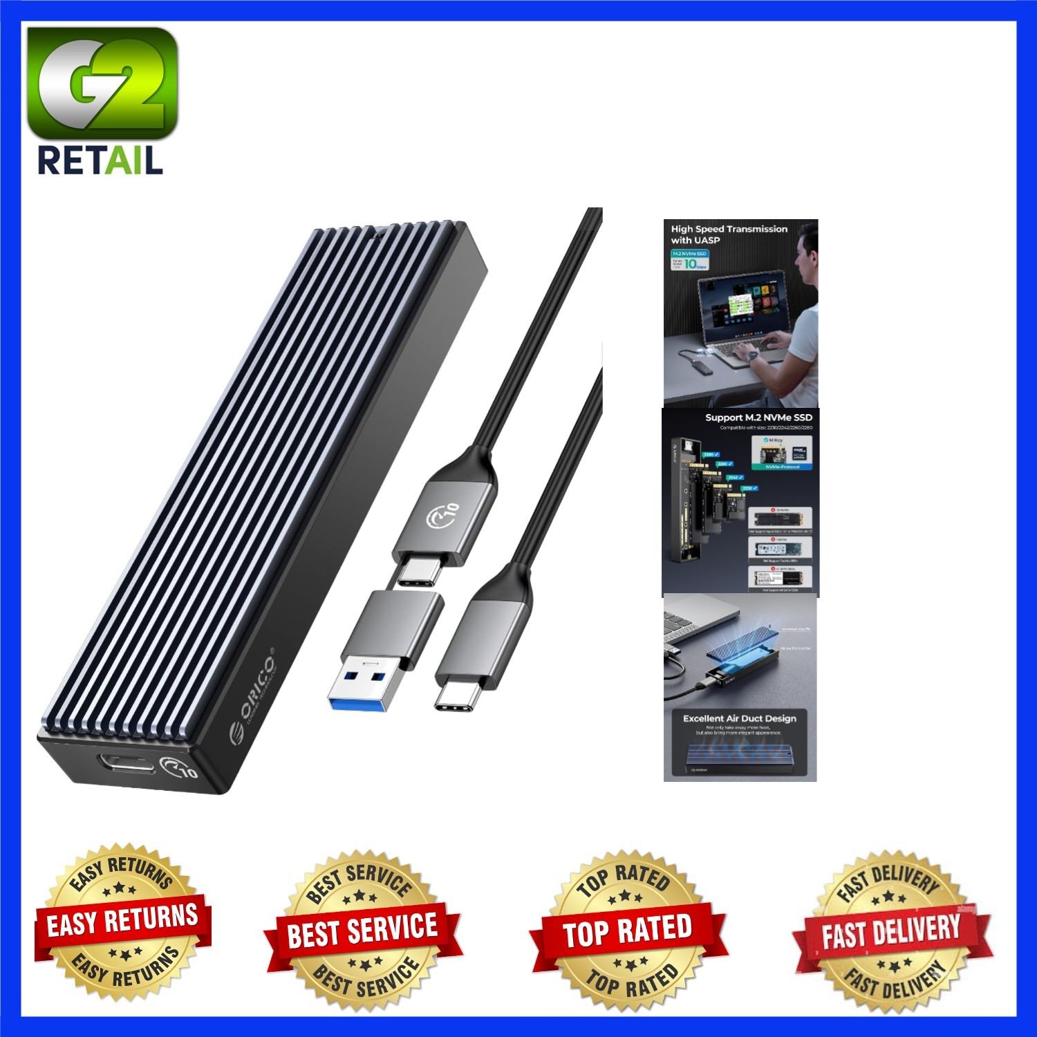 Versatile USB 3.1 SSD Enclosure for 2230/2242/2260/2280 M.2 Drives - 8TB Storage