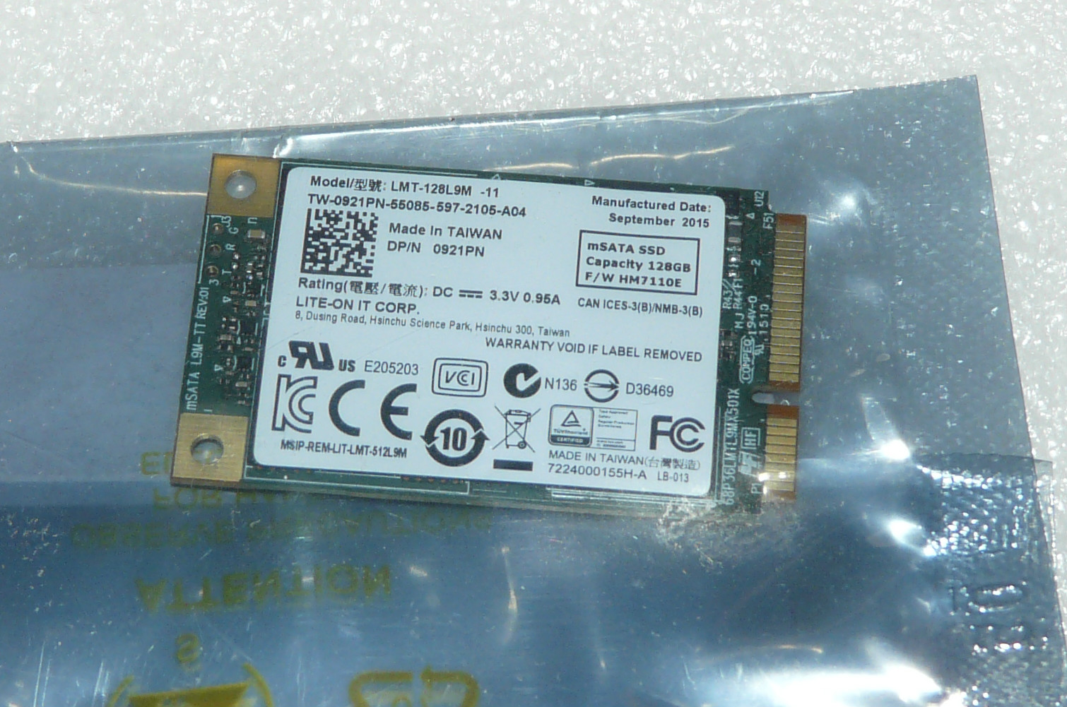 NEW DELL ALIENWARE M14X R2 128GB mSATA mini-PCIE SSD 6.0Gb/s 921PN 0921PN