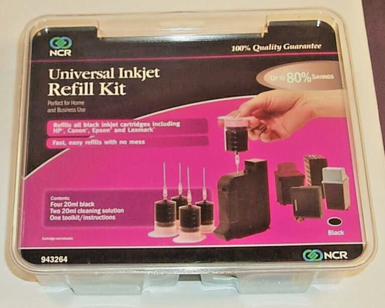 NCR Universal Inkjet 943264 Color Black Refill Kit Fast/Easy Refil No Mess