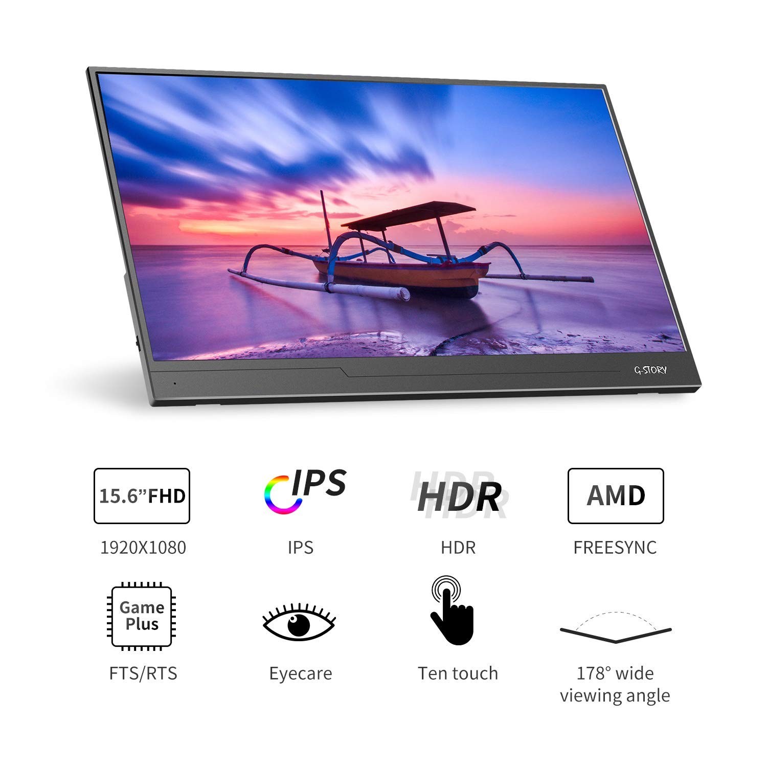 G-STORY 15.6" FHD 1080P IPS Touchscreen Portable Monitor HDR FreeSync 60Hz