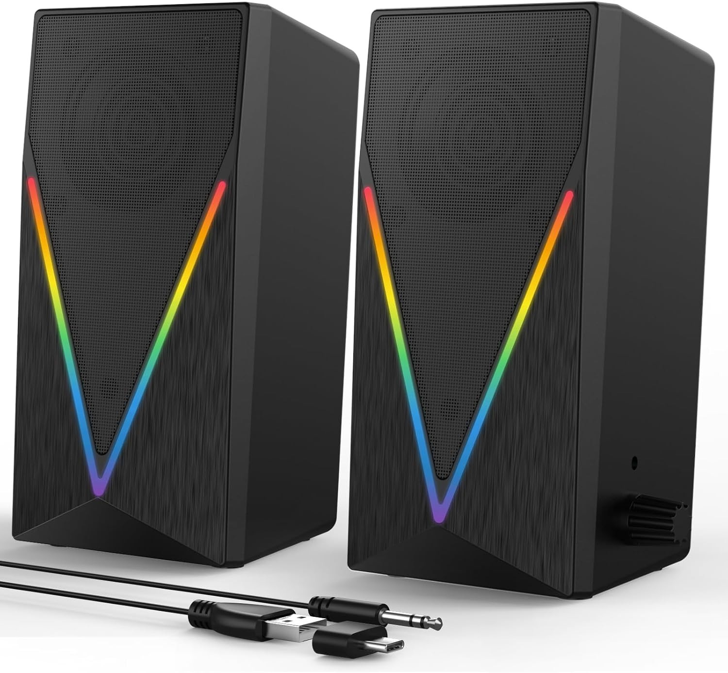 Computer Speakers For Desktop PC USB Wired RGB LED Lights 3.5mm With Loud Stereo
