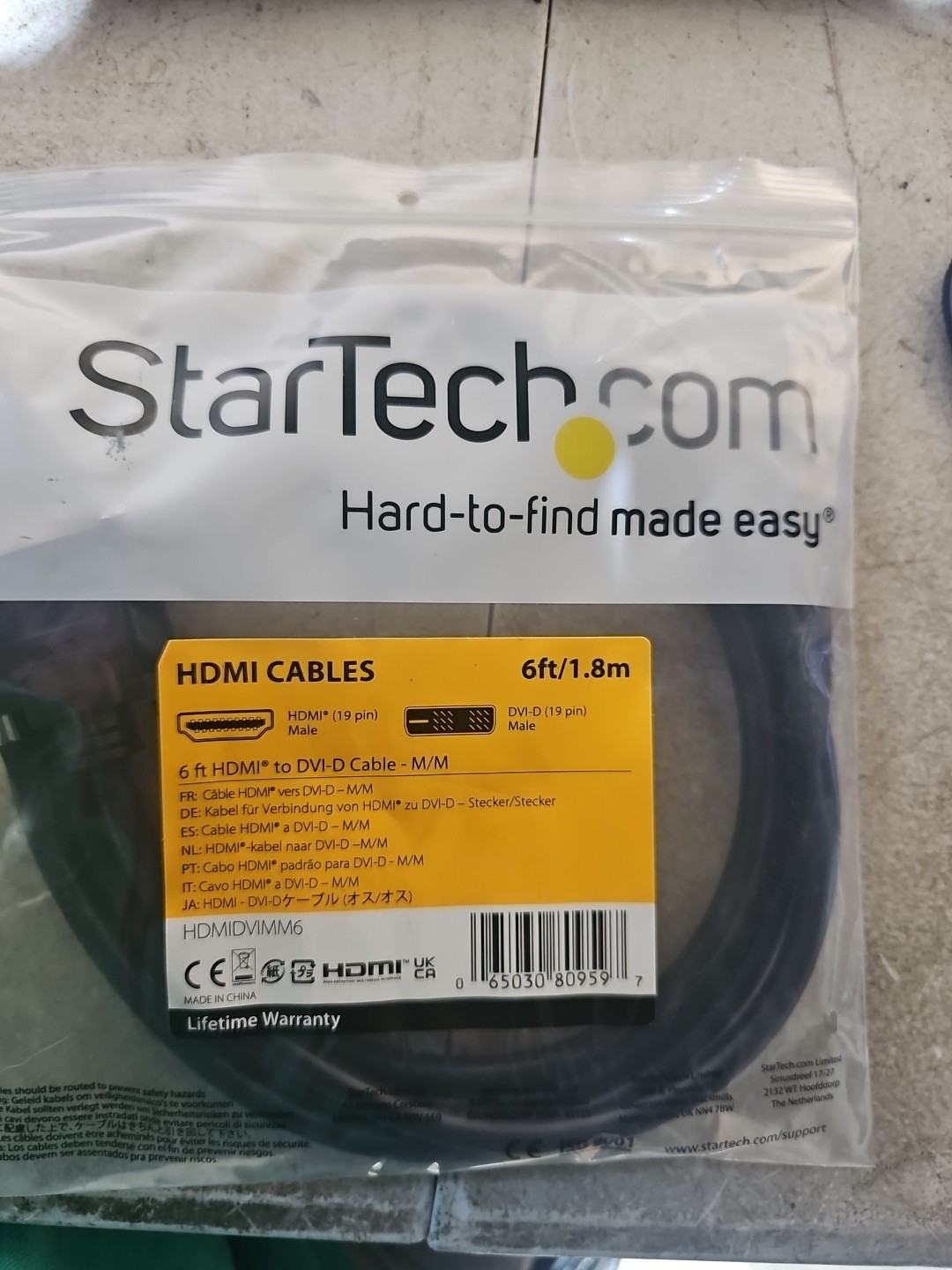 NEW StarTech 6Ft HDMI To DVI Digital Video Cable - HDMIDVIMM6.    #T46