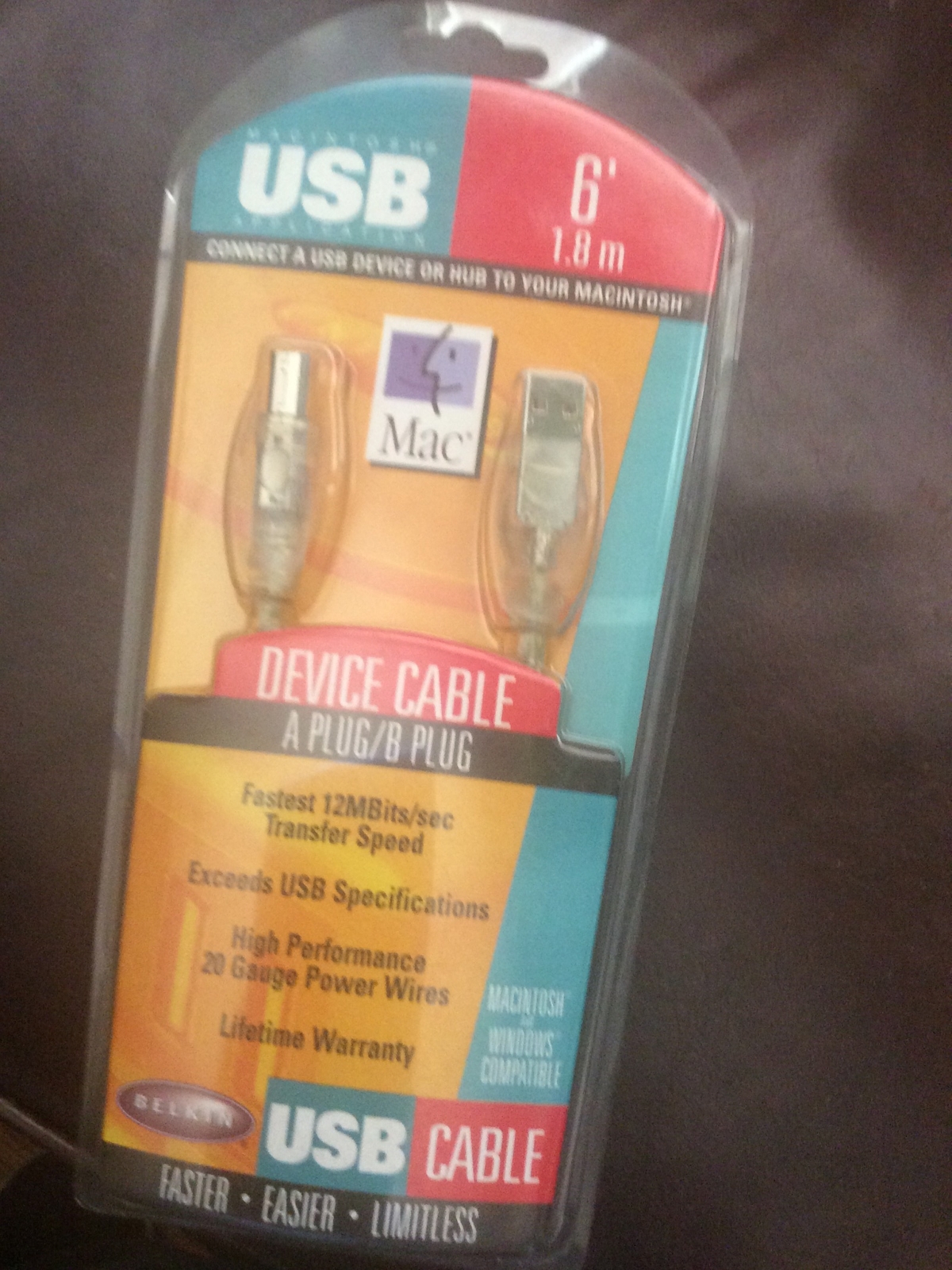 BELKIN USB Mac Usb Device Or Hub USB A Plug/B Plug New 6 Ft Sealed ped