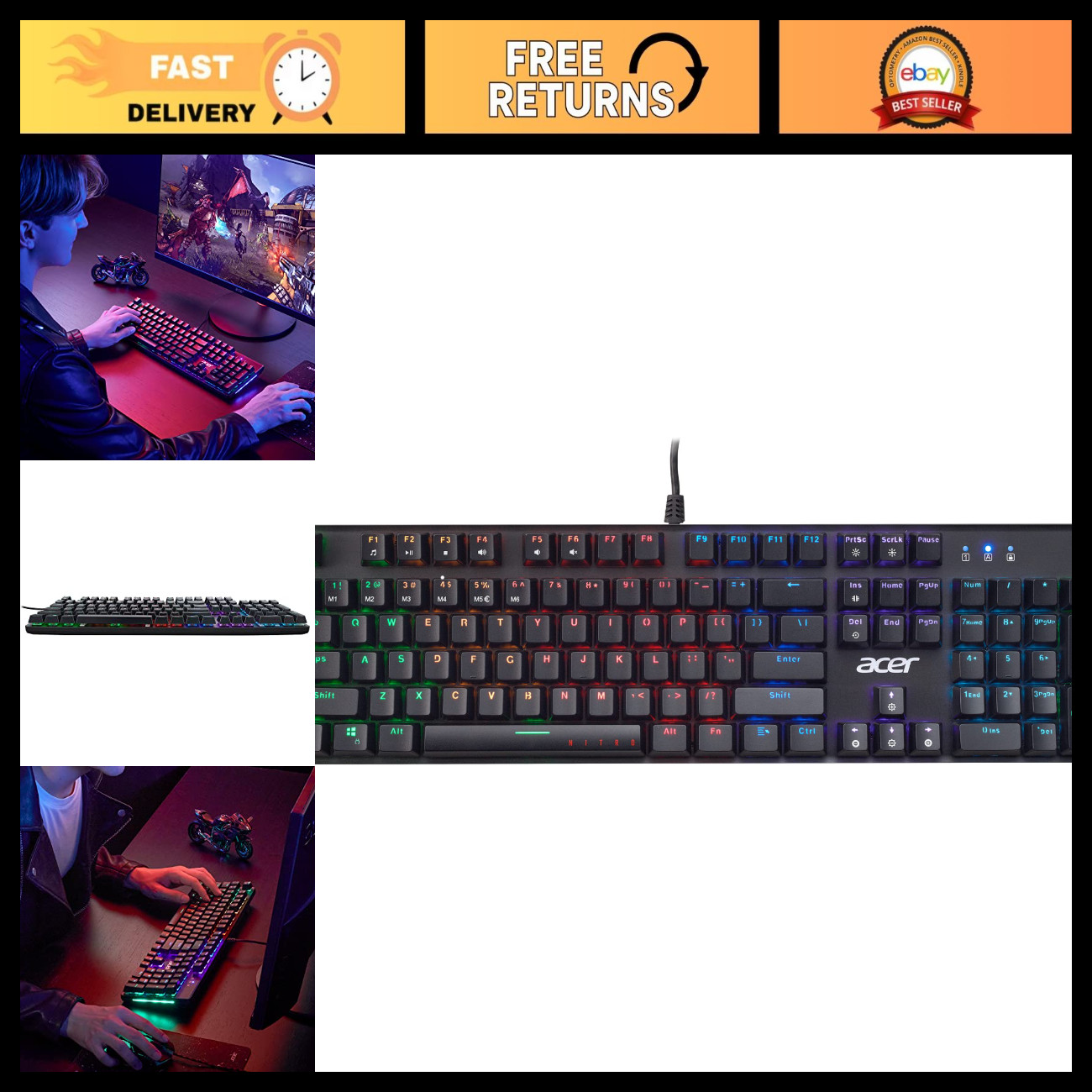 Wired RGB Gaming Keyboard - Mechanical Keys, Anti-Ghosting, Ergonomic Design, Mu