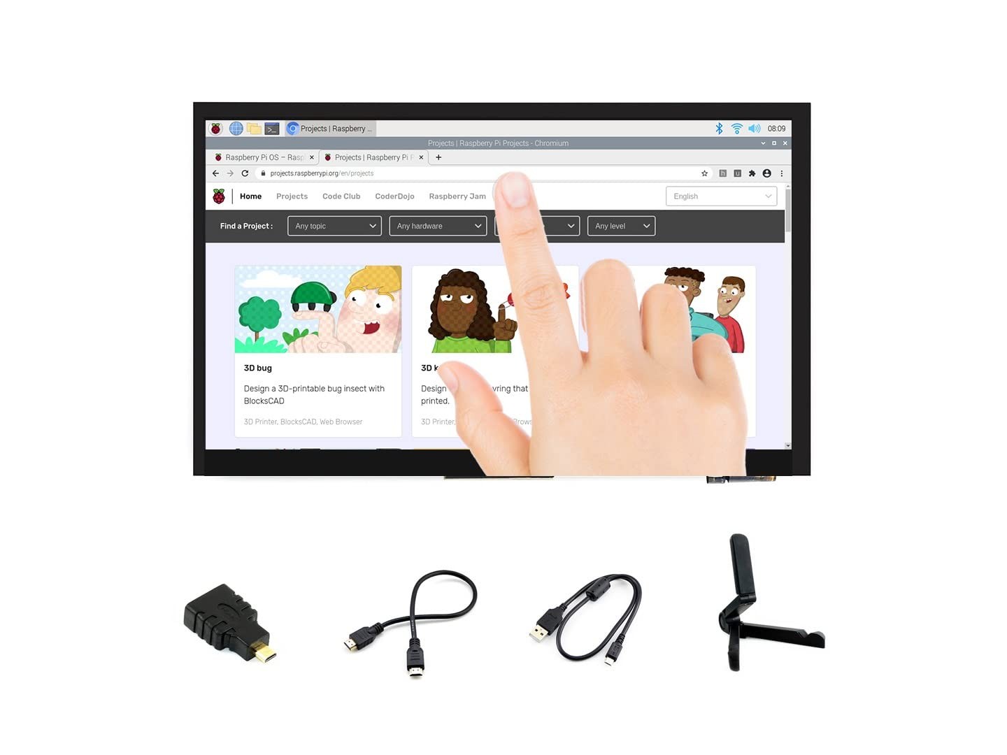Ingcool 7 Inch HDMI LCD 1024x600 Resolution Capacitive Touch Screen IPS Display