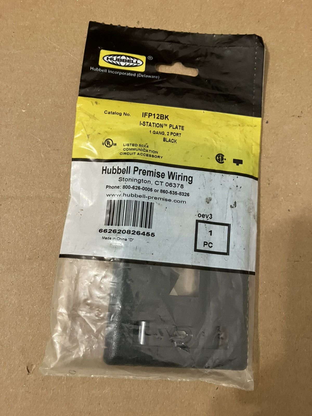 2-Port Face Plate Black IFP12BK Hubbell Rear-Loading Single-Gang