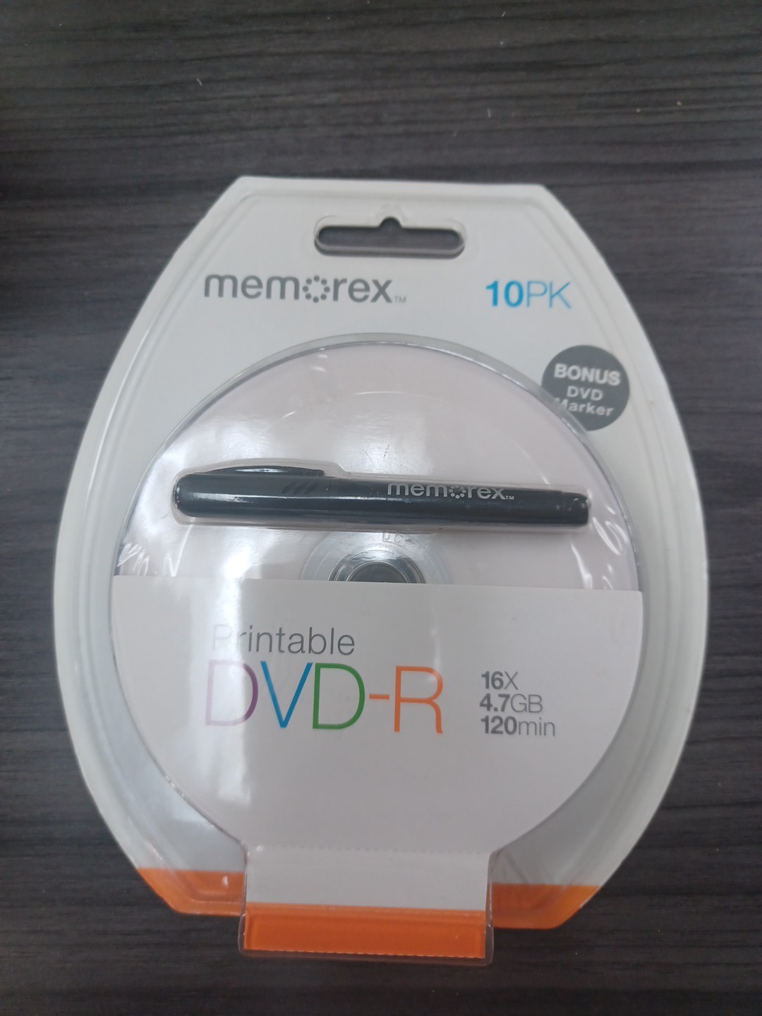10-pk Memorex White Inkjet Hub Printable DVD-R; 16x 4.7GB 120m w/ Bonus Marker