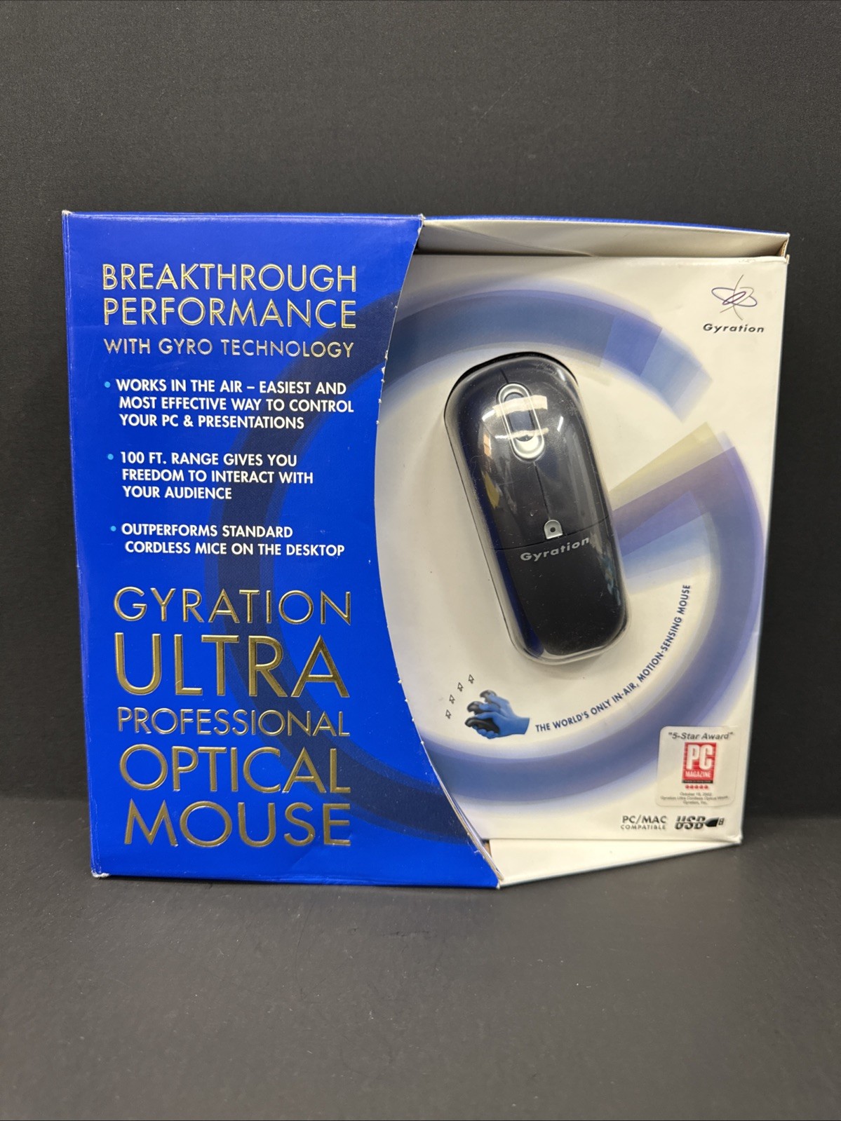 Gyration Ultra Professional Optical Mouse Gyro Wireless PC/Mac New Open Box
