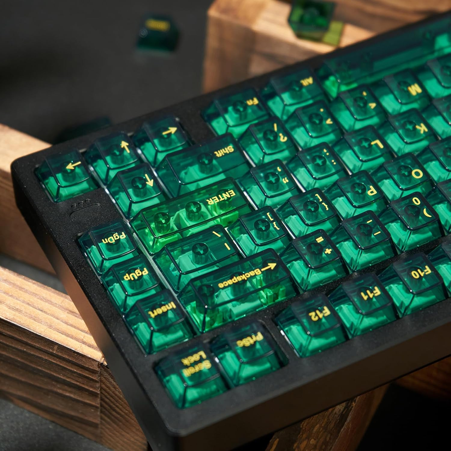 Green Crystal Clear Keycaps Set, 156 Keys Cherry Profile Transparent Keycaps for