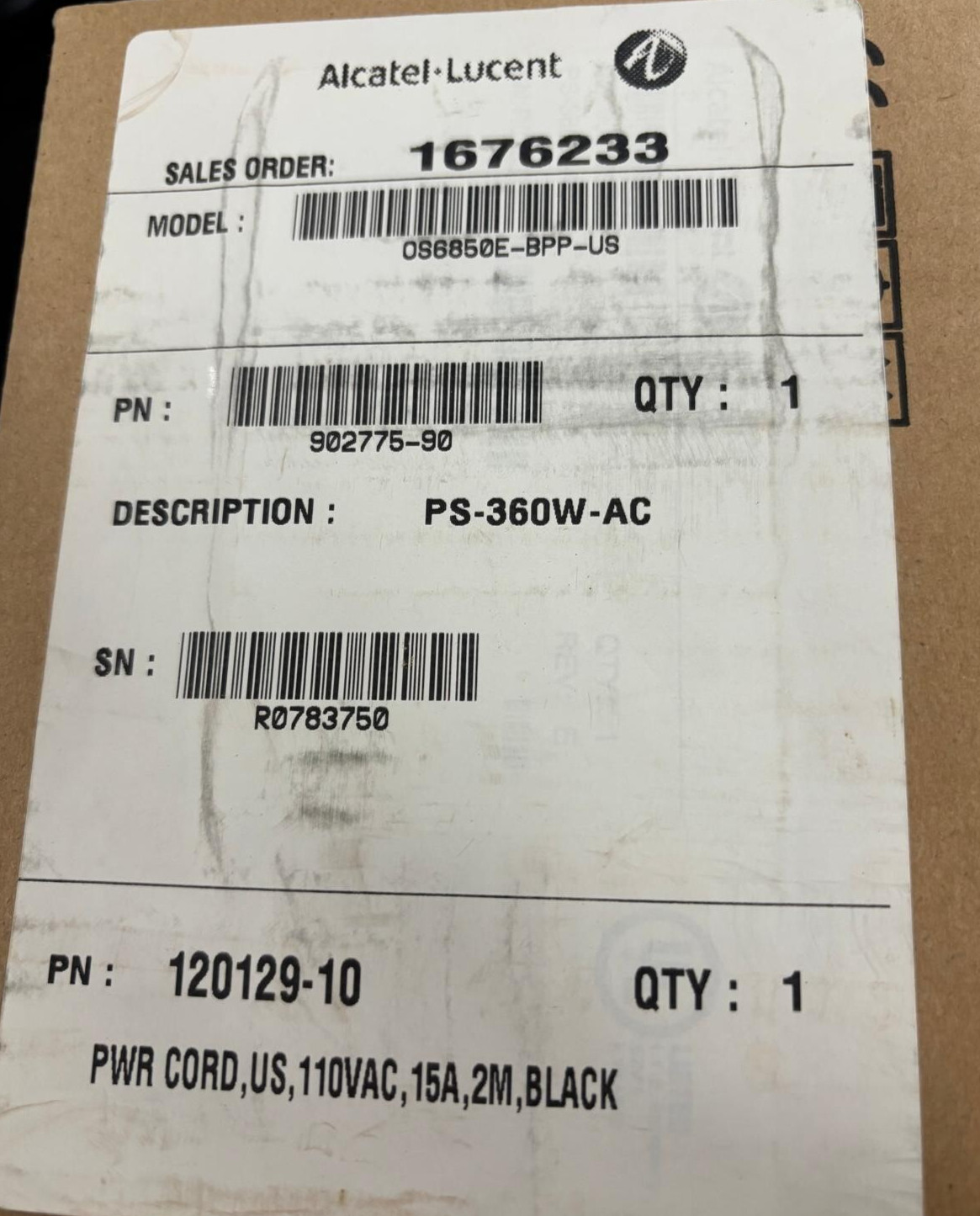 New Open Box Alcatel-Lucent PS-360W-AC OS6850E-BPP-US 902775-90 Power Supply