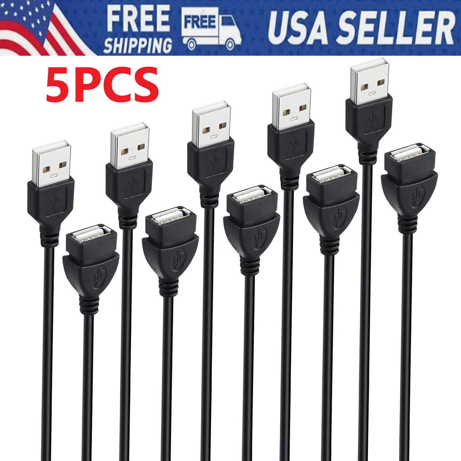 5x High-Speed USB-USB Extension Cable USB 2.0 Adapter Extender Cord Male/Female
