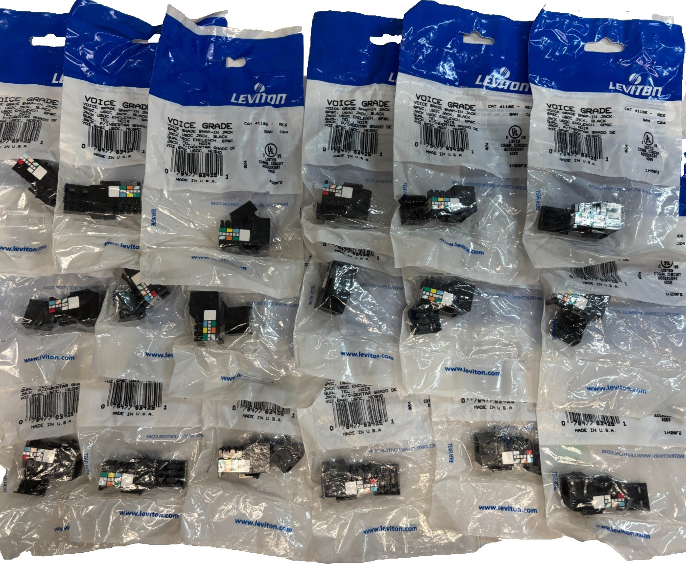 Leviton 41106-RE6, 6P6C Voice Grade QuickPort Connector - Black - Lot of 18