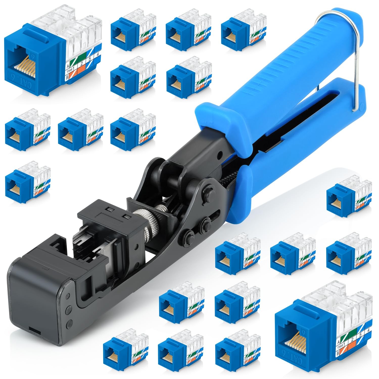 Everest easyJACK Cat6 Keystone Jack Punch Down Tool 20 Pack Blue Slim Profile