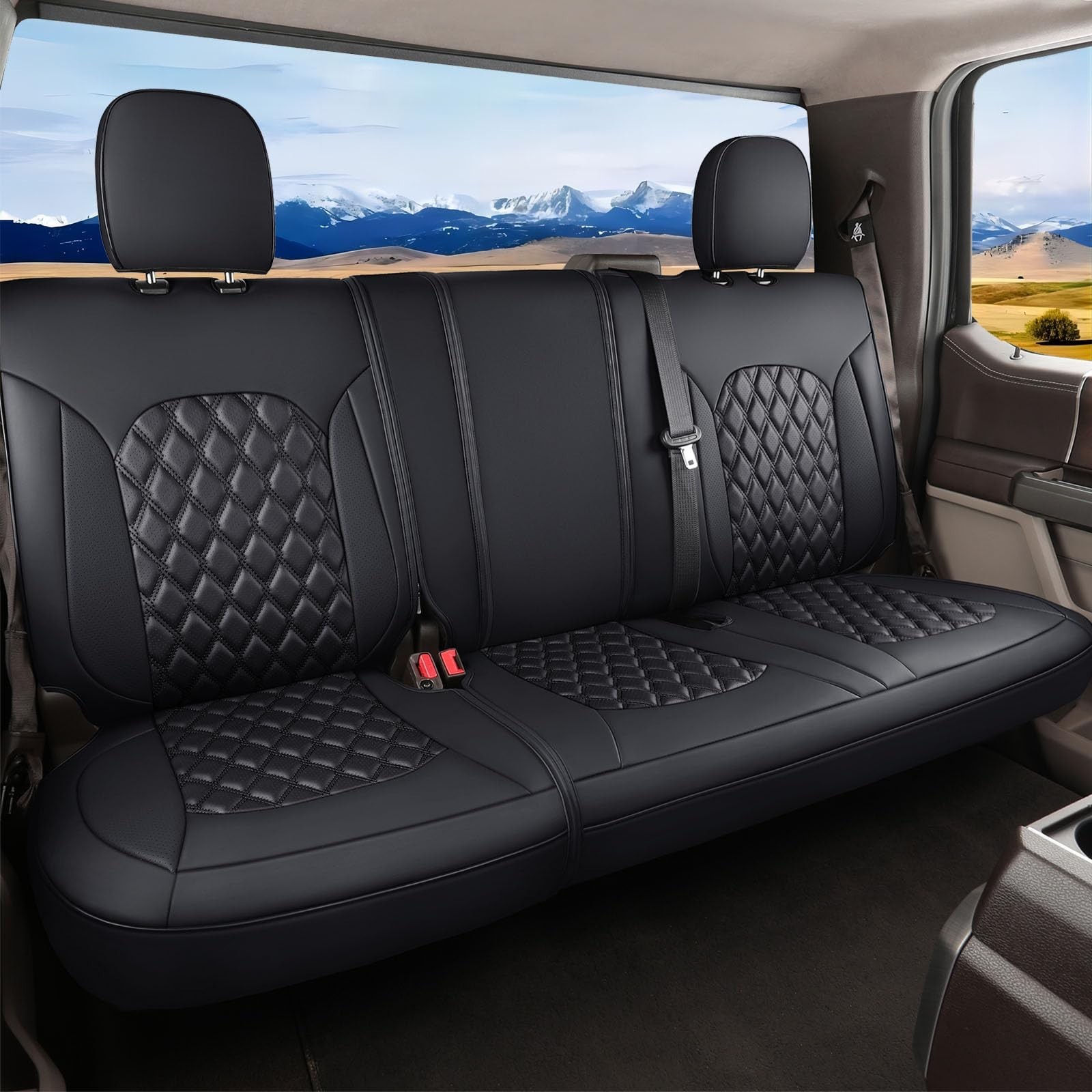 Huidasource F150 Rear Bench Car Seat Covers, Leather Back Row Seat Cushion Co...