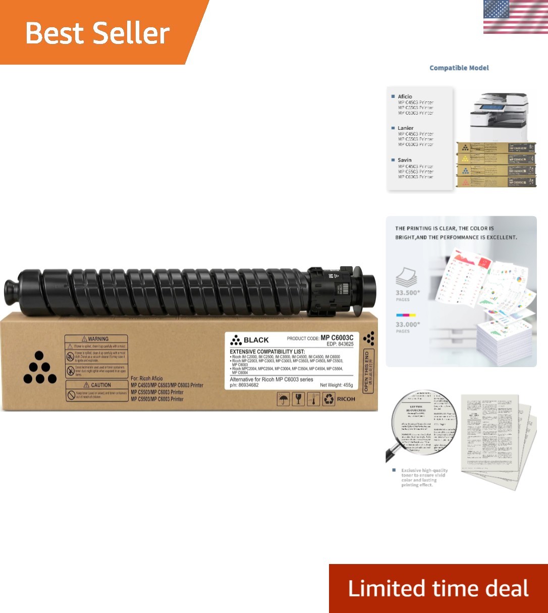 Compatible Black Toner Cartridge for Ricoh MP C5503 - Exceptional Print Quality