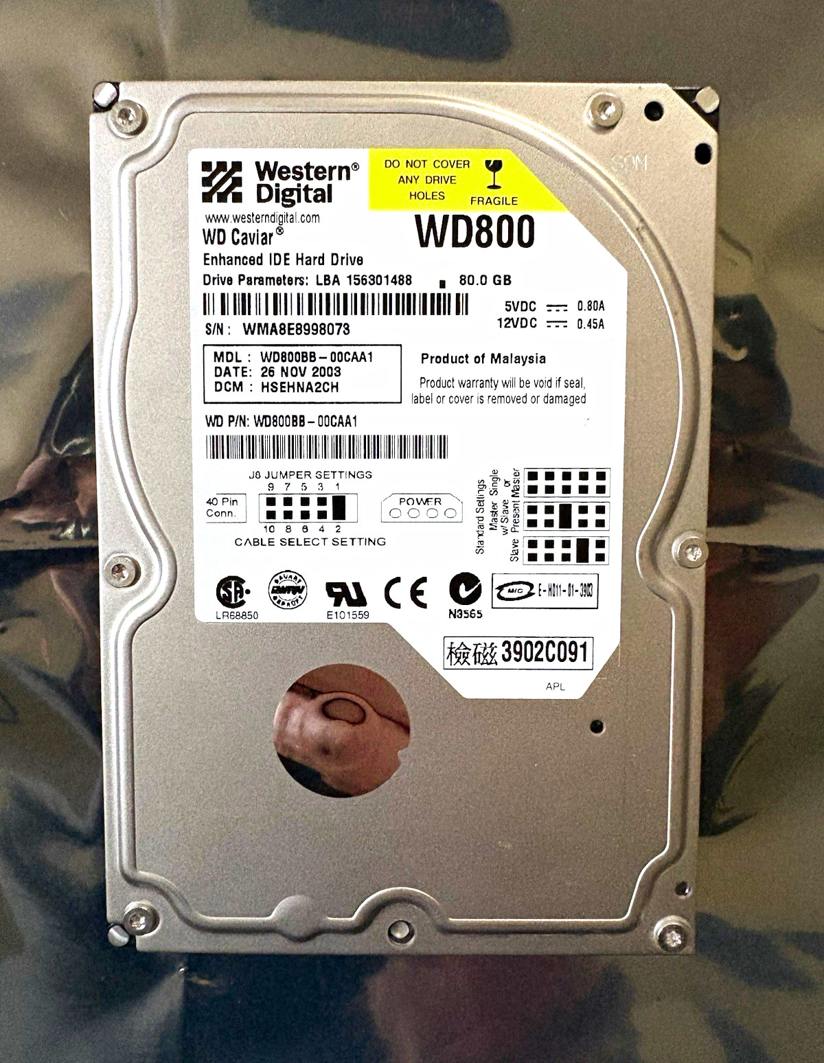 NEW/Untested Western Digital 80GB 3.5" IDE PATA Hard Drive WD800BB-00CAA1 Retro