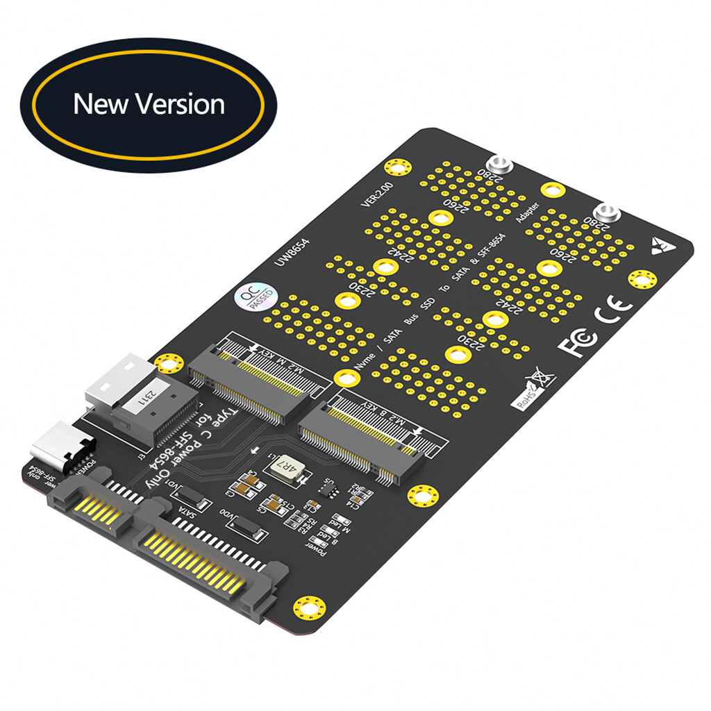 New 2in1 Combo M.2 NGFF NVMe SSD/SATA-Bus SSD to SFF-8654 And SATA Adapter