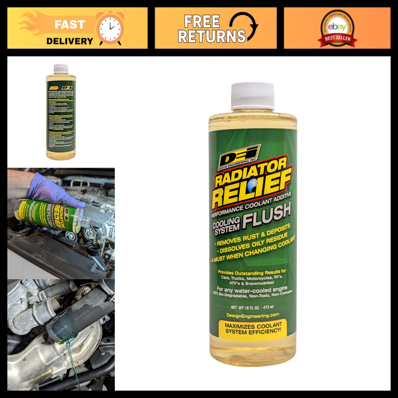 Cooling System Flush 16 oz - Radiator Relief, Engine Maintenance, Anti-Corrosion