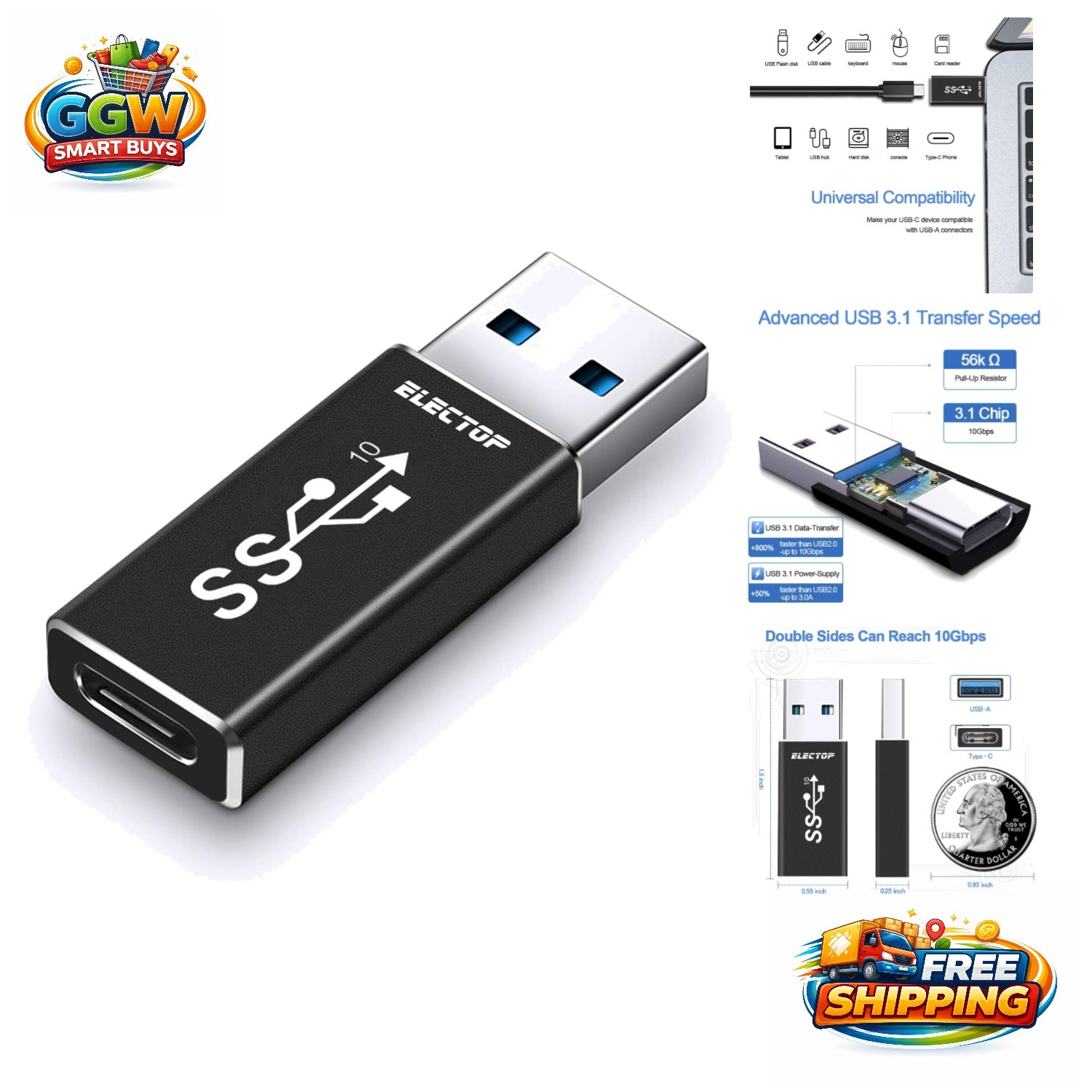 Versatile USB 3.1 Gen 2 10Gbps Adapter for PC, Laptops, and Quest Link Devices
