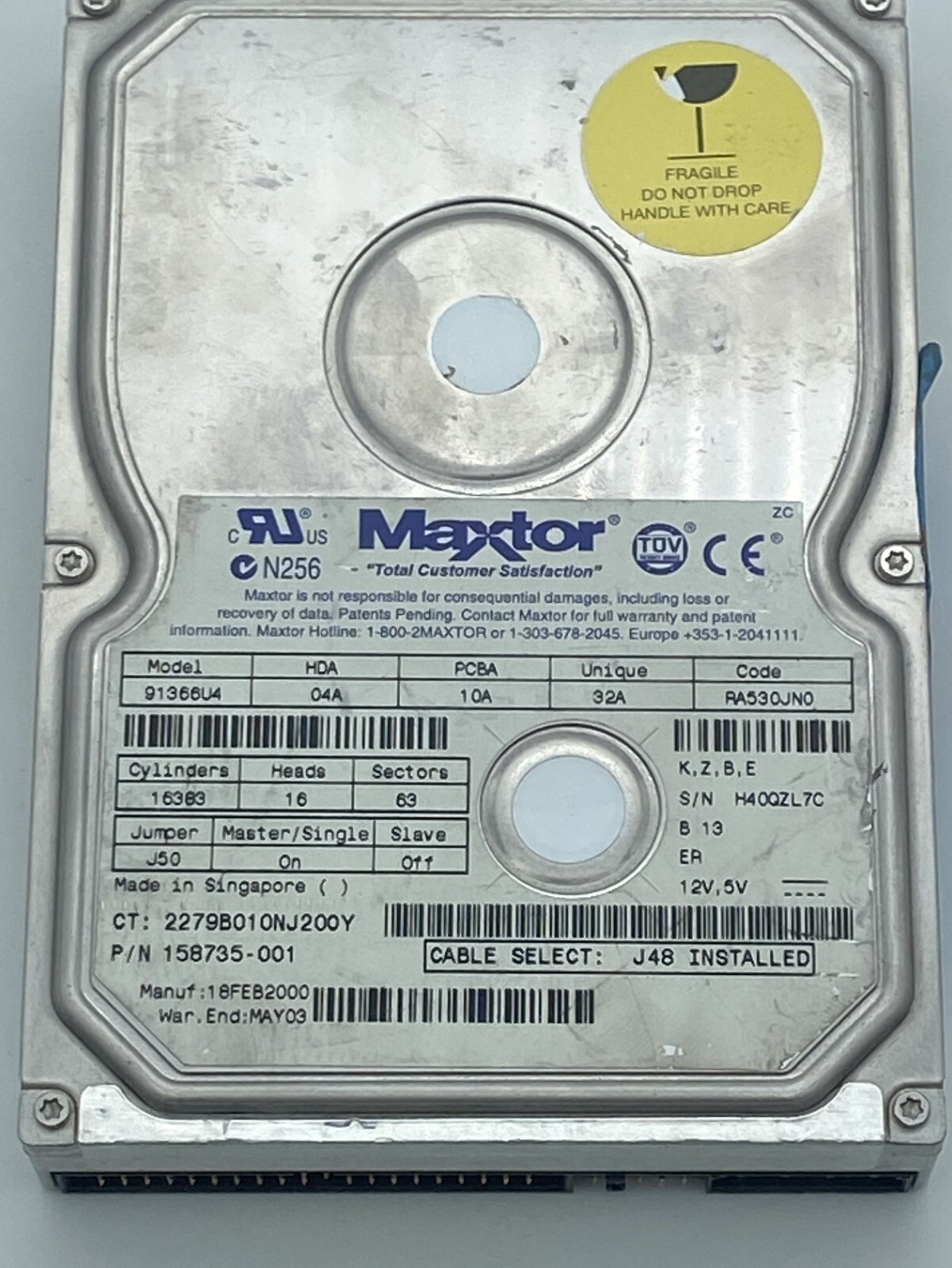 Maxtor 13.6 GB,7200 RPM,3.5" 91366U4 Internal IDE Hard Drive HDD 