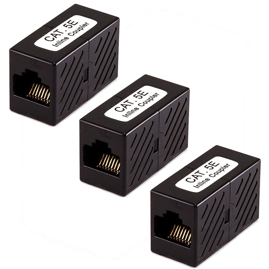 3x RJ45 Cat5e Network LAN Ethernet Coupler Straight Cable Joiner Extender Black