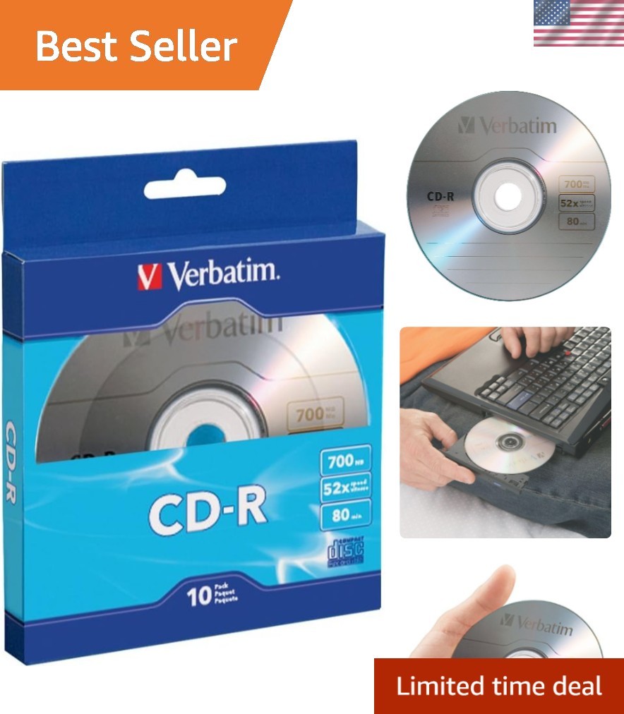 Efficient 10-Pack Blue CD-R Discs 700MB, 52X Write Speed for Music/Data