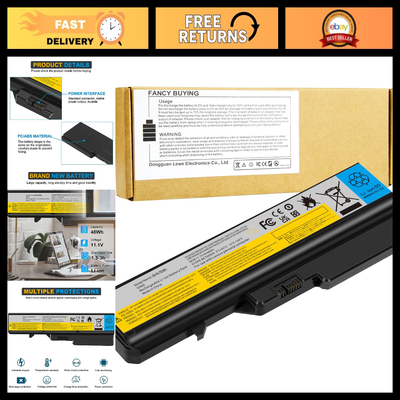 High-Performance Laptop Battery for Lenovo IdeaPad G460 G560 G570 V360 G780 57Y6