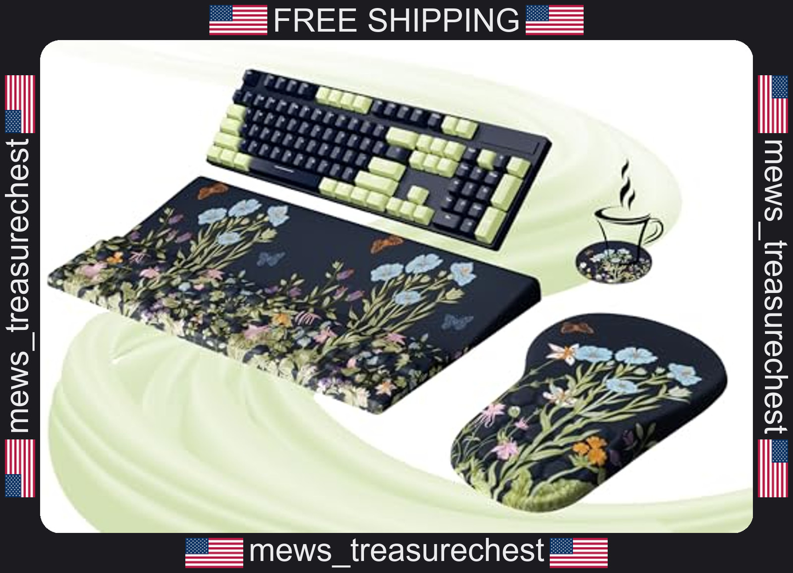 Ergonomic Mouse Pad and Keyboard Wrist Rest Set with Memory Foam, Anti-Slip Base