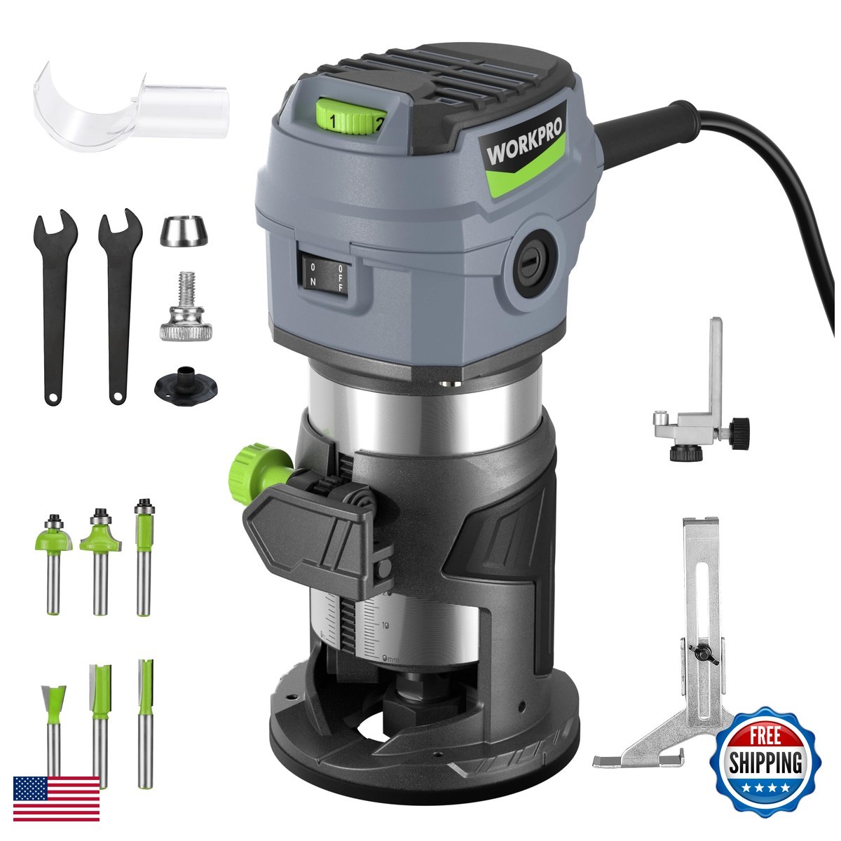 WORKPRO W125225AE 6.5 Amp Compact Router Kit, 6 Variable Speeds