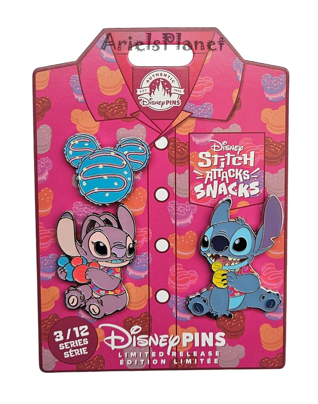 Disney Parks Stitch Attacks Snacks Macaron 3 Pin Set Limited Release 3/12