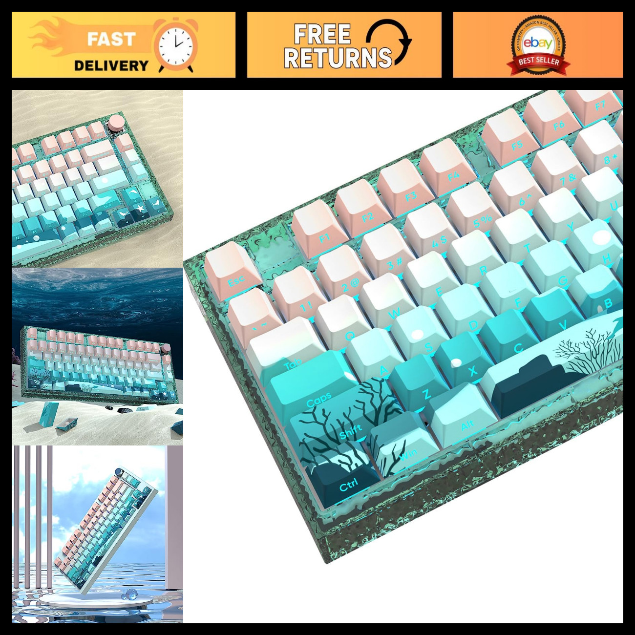 Custom Deep Sea Theme Keycap Set - 126 PBT Doubleshot Cherry Profile Keycaps for