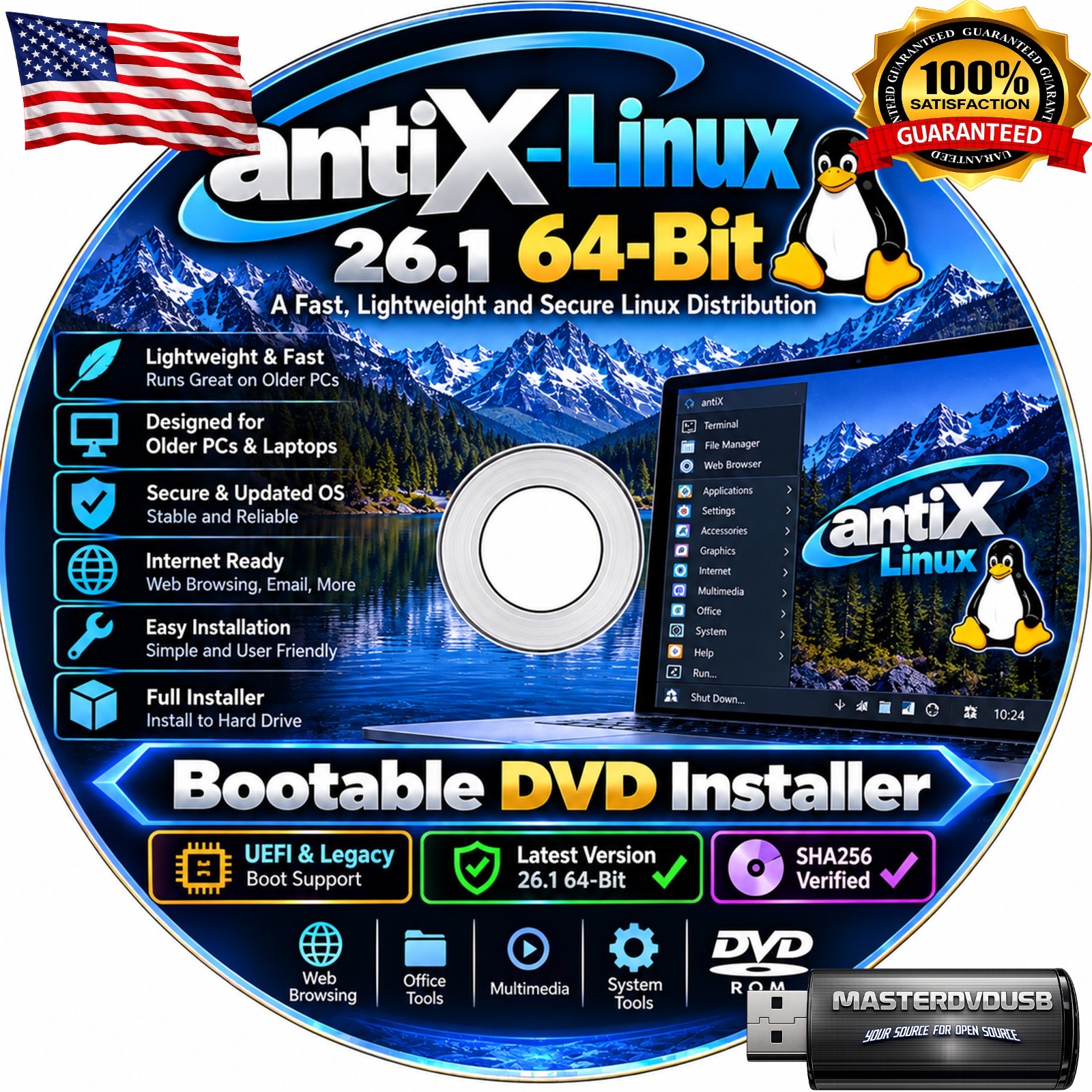 antiX Linux 26.1 64-Bit Bootable DVD Installer | UEFI & Legacy | Latest Version