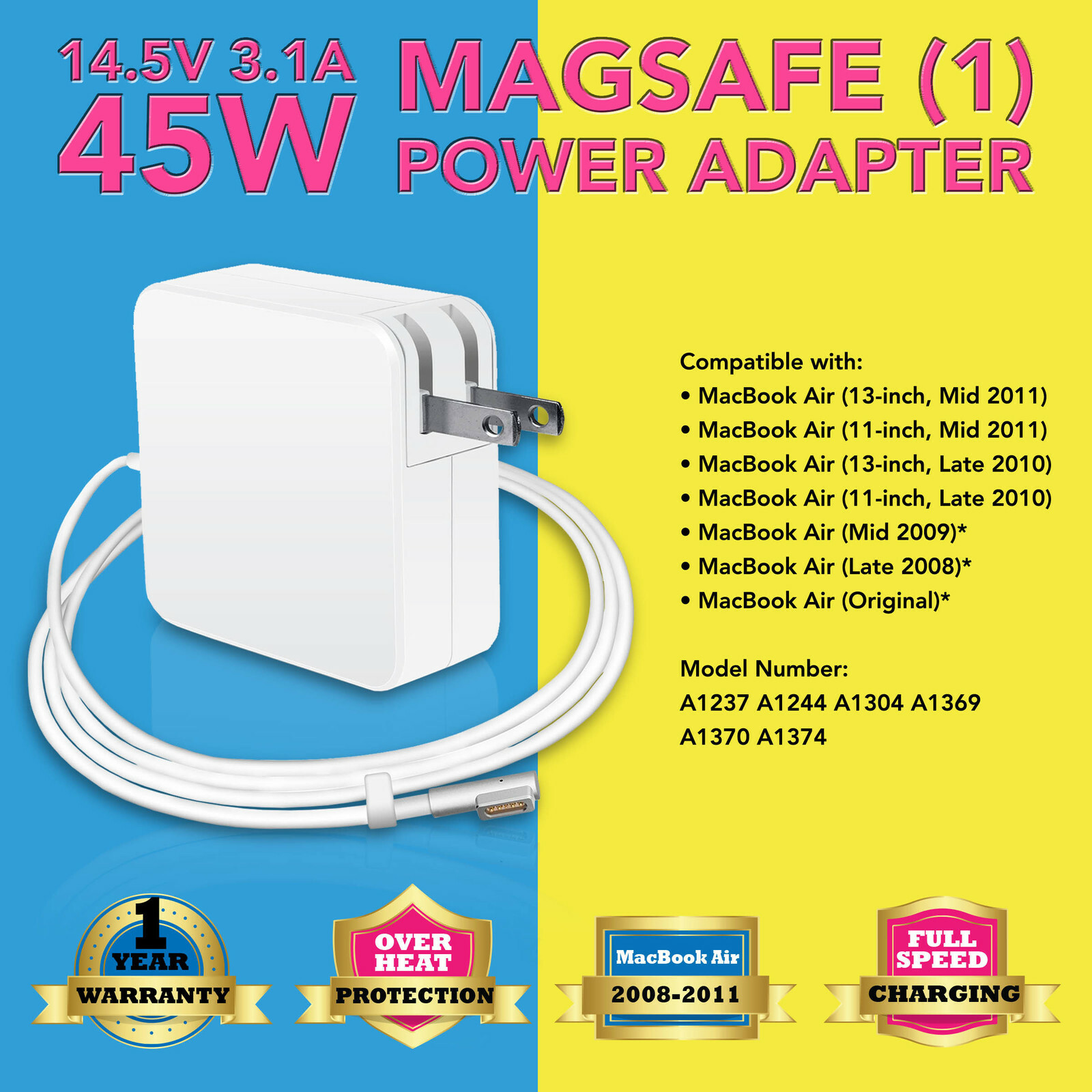 New AC Adapter for Apple Macbook Air 11" 13" A1237 A1369 A1370 45W 14.5V 3.1A